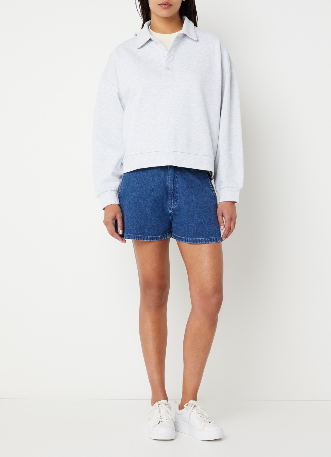 Carhartt WIP Regular fit polo met logo - voorkant 3 grijsmele