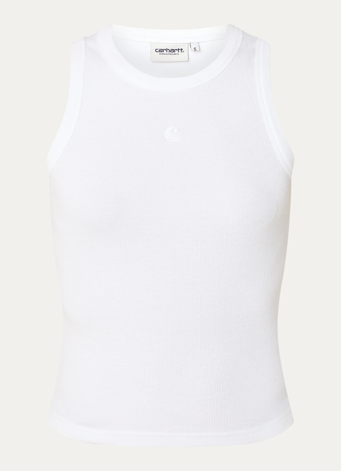 Carhartt WIP Ribgebreide tanktop met logoborduring - voorkant 3 wit