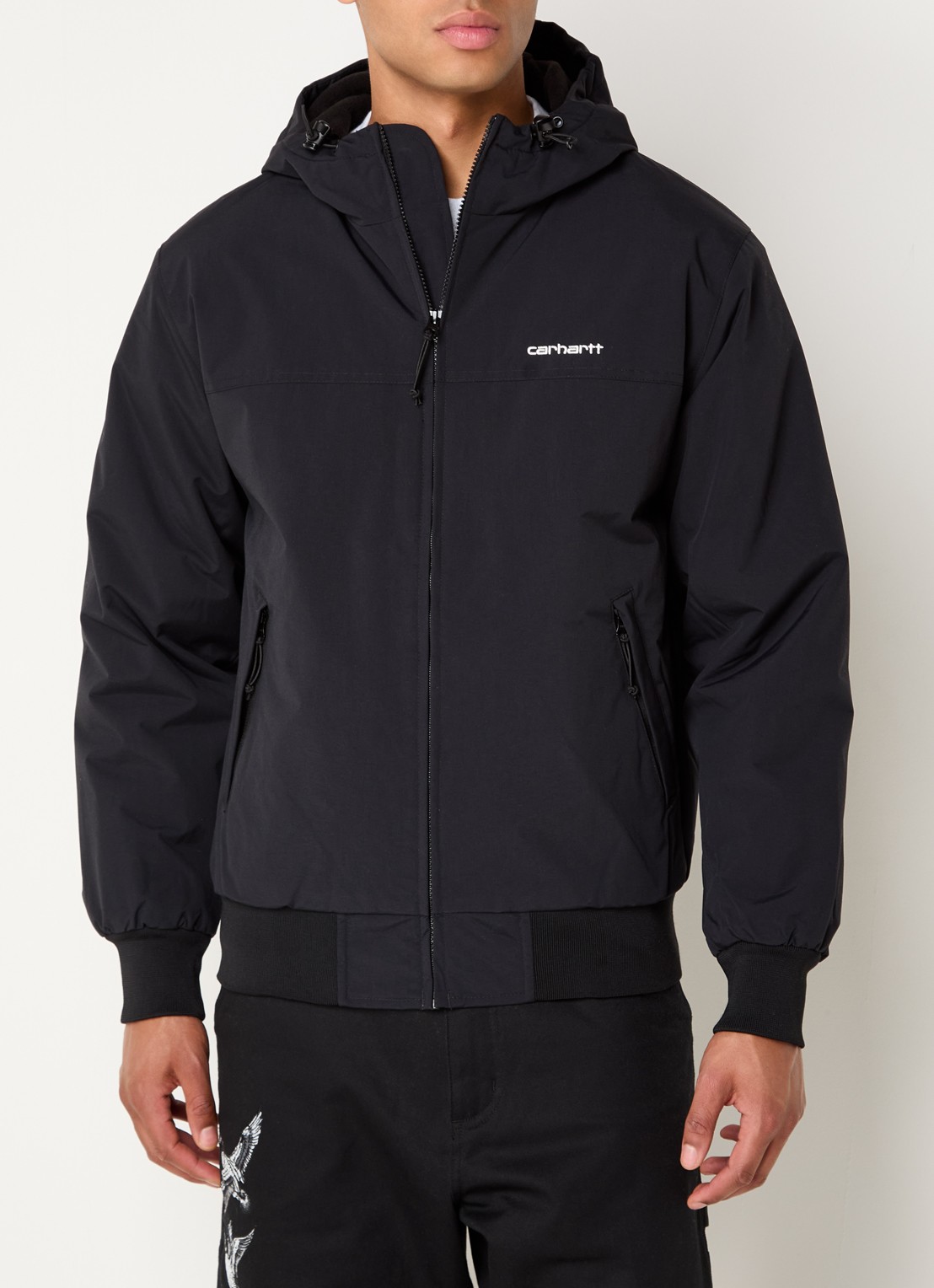 Carhartt WIP Sail windjack met capuchon en fleece voering - detail 3 zwart