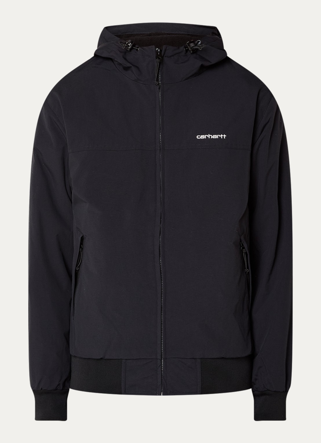 Carhartt WIP Sail windjack met capuchon en fleece voering - voorkant zwart