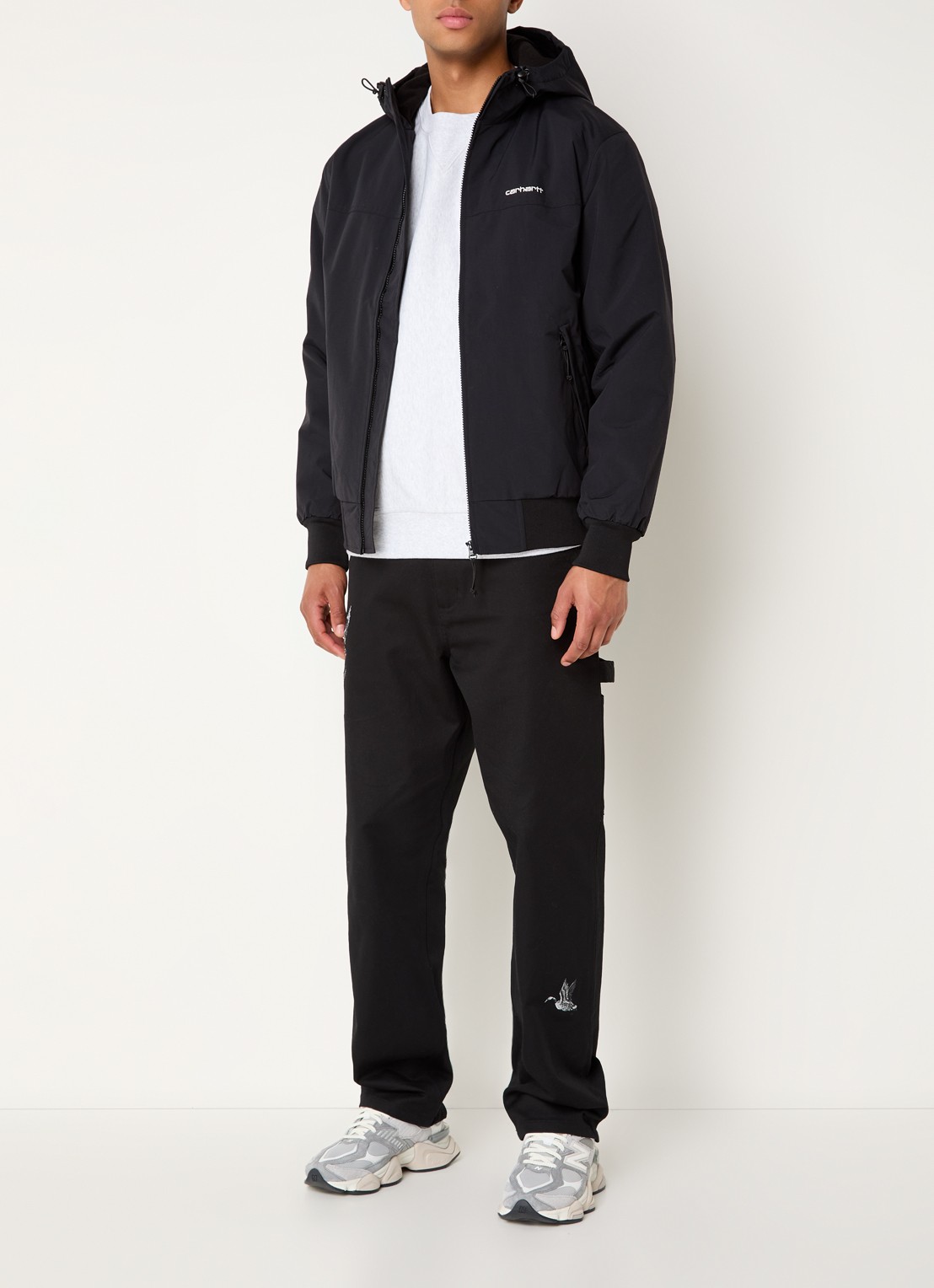 Carhartt WIP Sail windjack met capuchon en fleece voering - voorkant 2 zwart