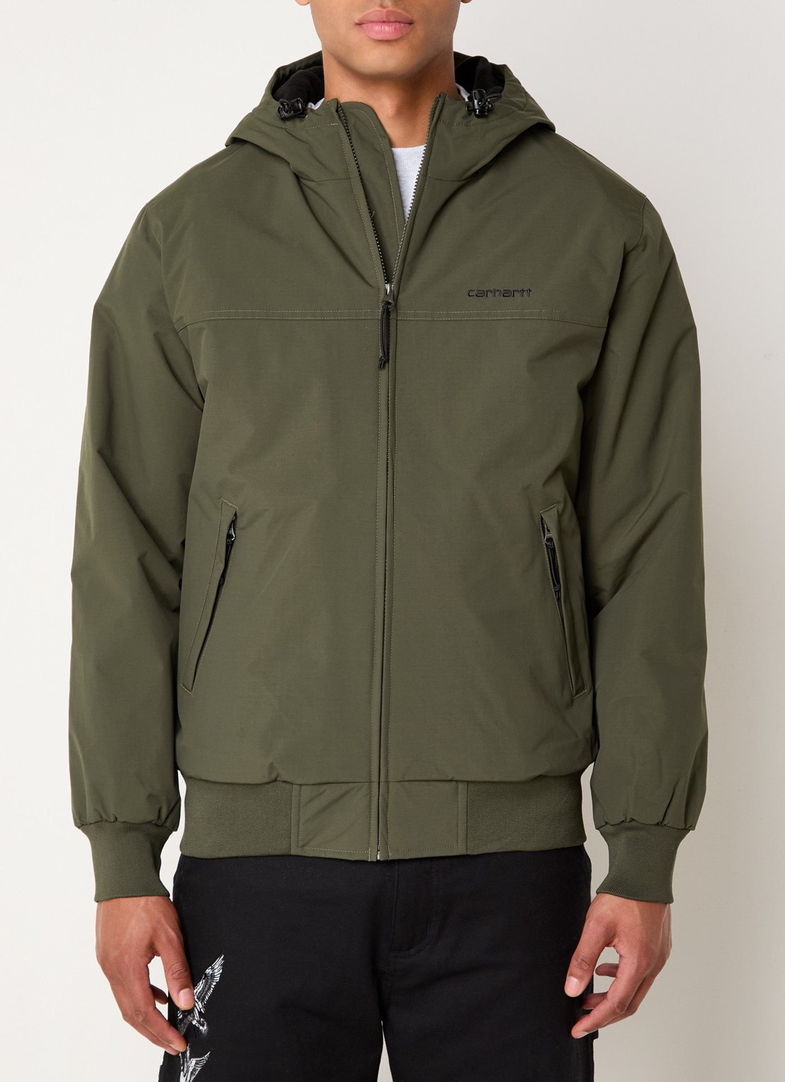 Carhartt WIP Sail windjack met capuchon en fleece voering - detail 4 legergroen