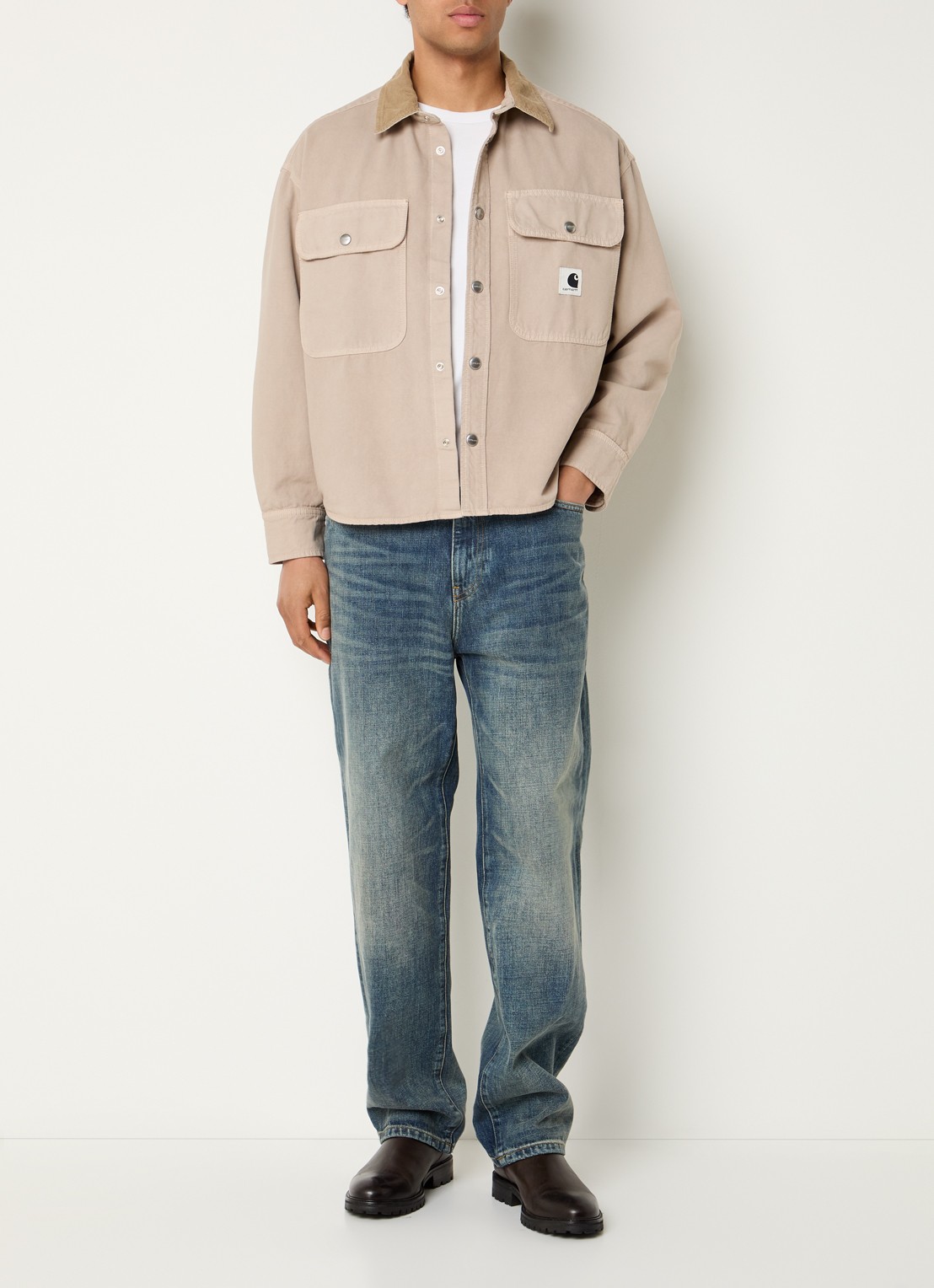 Carhartt WIP Spijkerjas met borstzakken en details van corduroy - voorkant 3 beige
