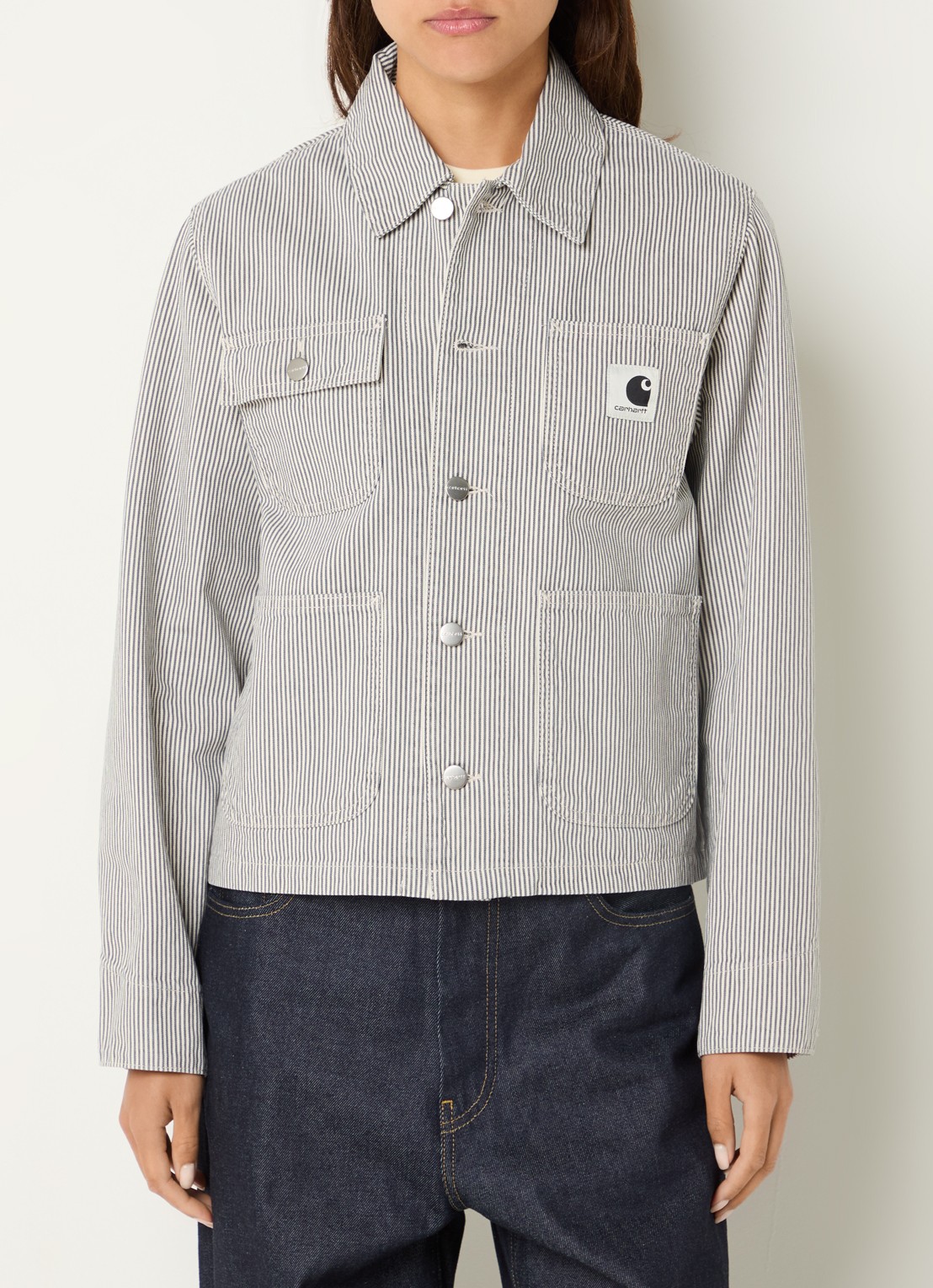 Carhartt WIP Spijkerjas met opgestikte zakken en streepprint - detail wit