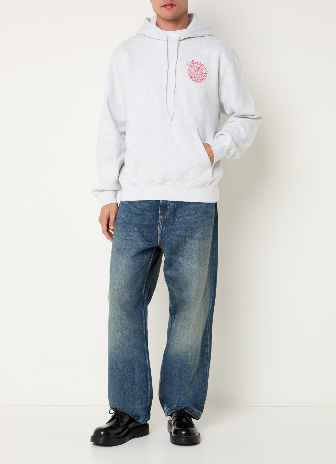 Carhartt WIP Spiral hoodie met logo- en backprint - voorkant 4 grijsmele