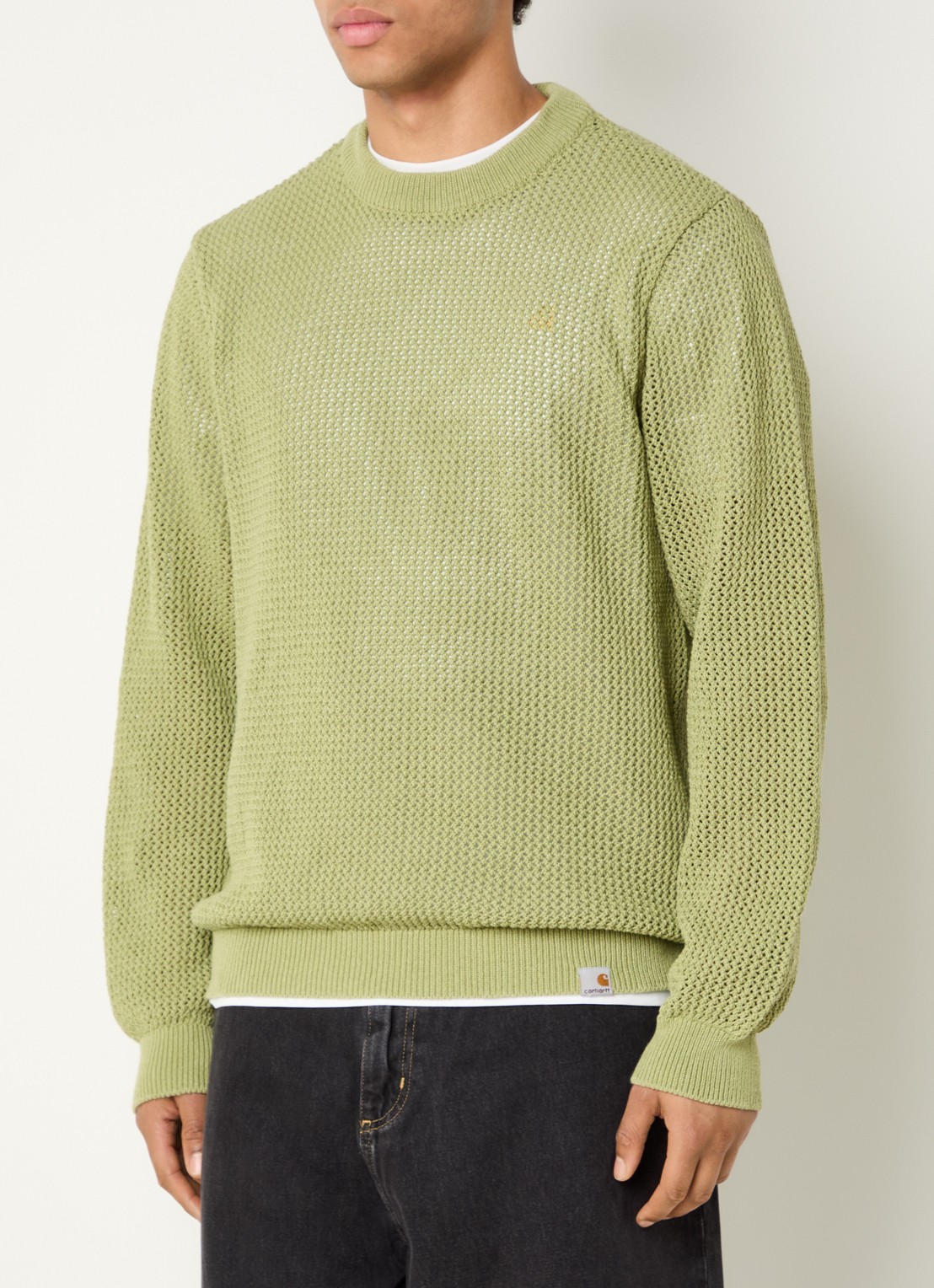 Carhartt WIP Stockton grofgebreide trui met opengewerkt dessin - detail beige