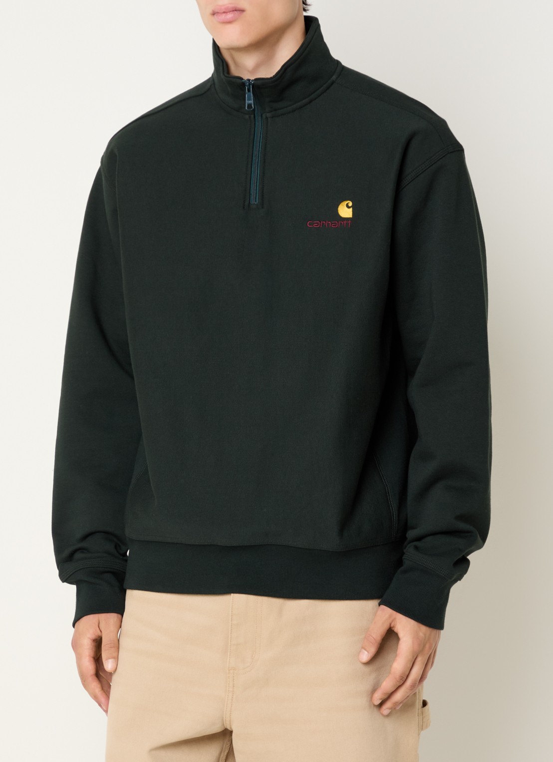 Carhartt WIP Sweater met halve rits en logoborduring - detail 2 grijs