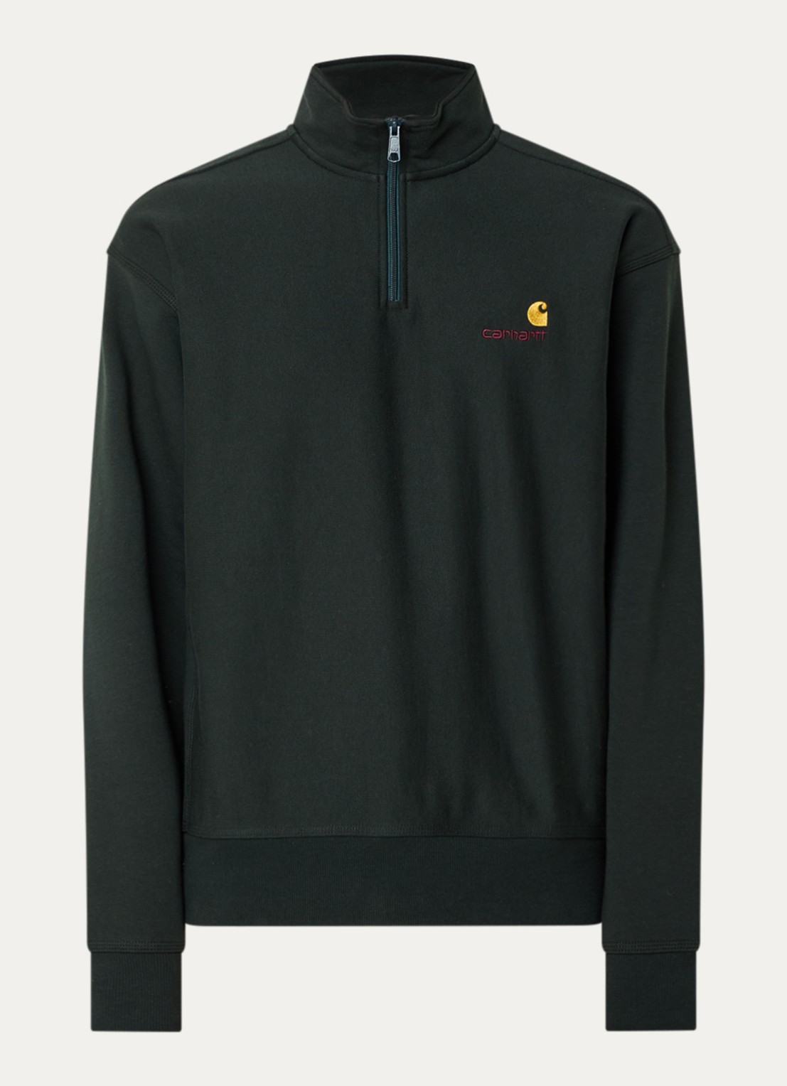 Carhartt WIP Sweater met halve rits en logoborduring - voorkant 3 grijs
