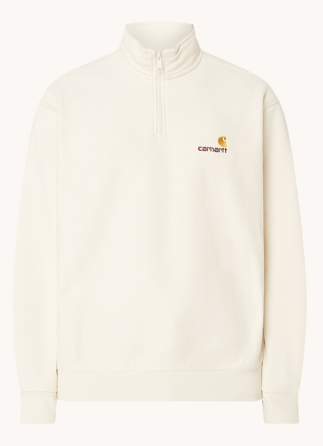 Carhartt WIP Sweater met logo en halve rits - voorkant 2 ivoor