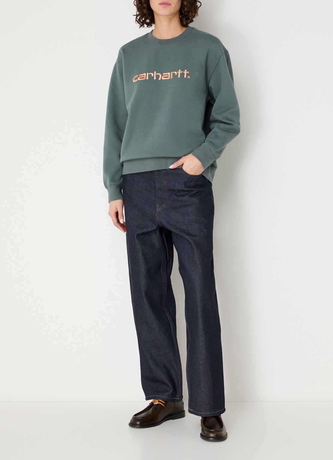 Carhartt WIP Sweater met logoborduring - voorkant 4 zeegroen