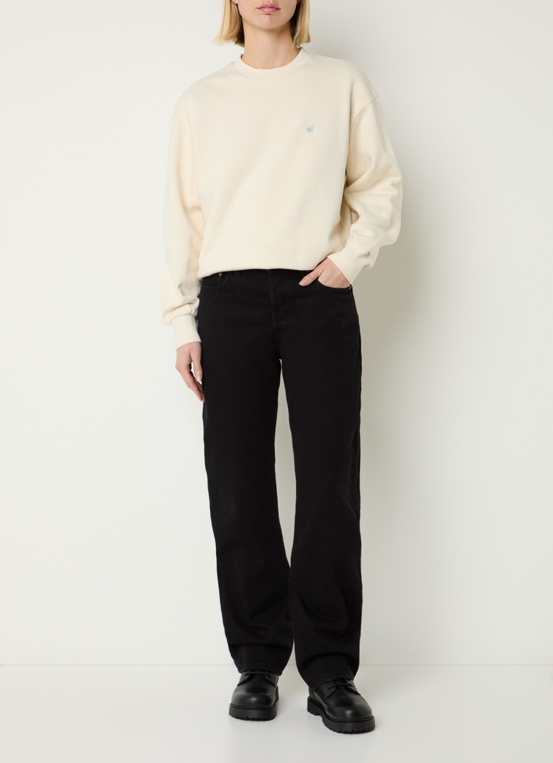 Carhartt WIP Sweater met logoborduring - voorkant 2 creme