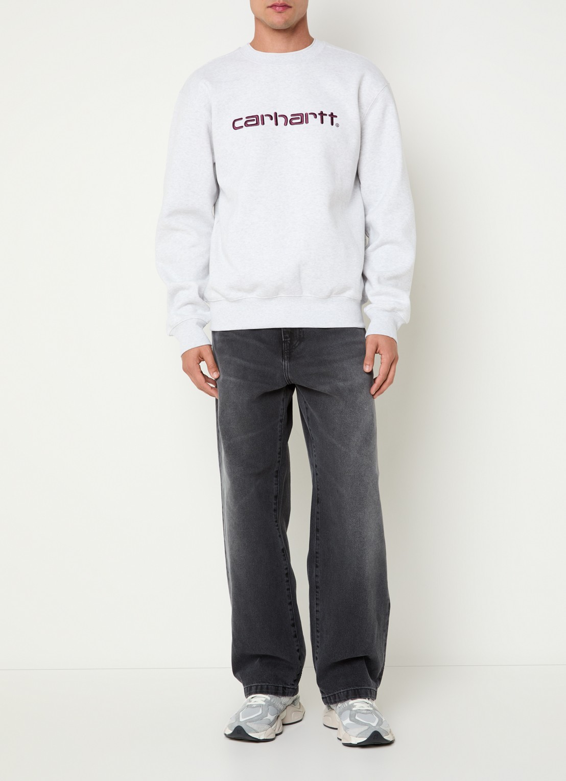 Carhartt WIP Sweater met logoborduring - voorkant 2 grijsmele