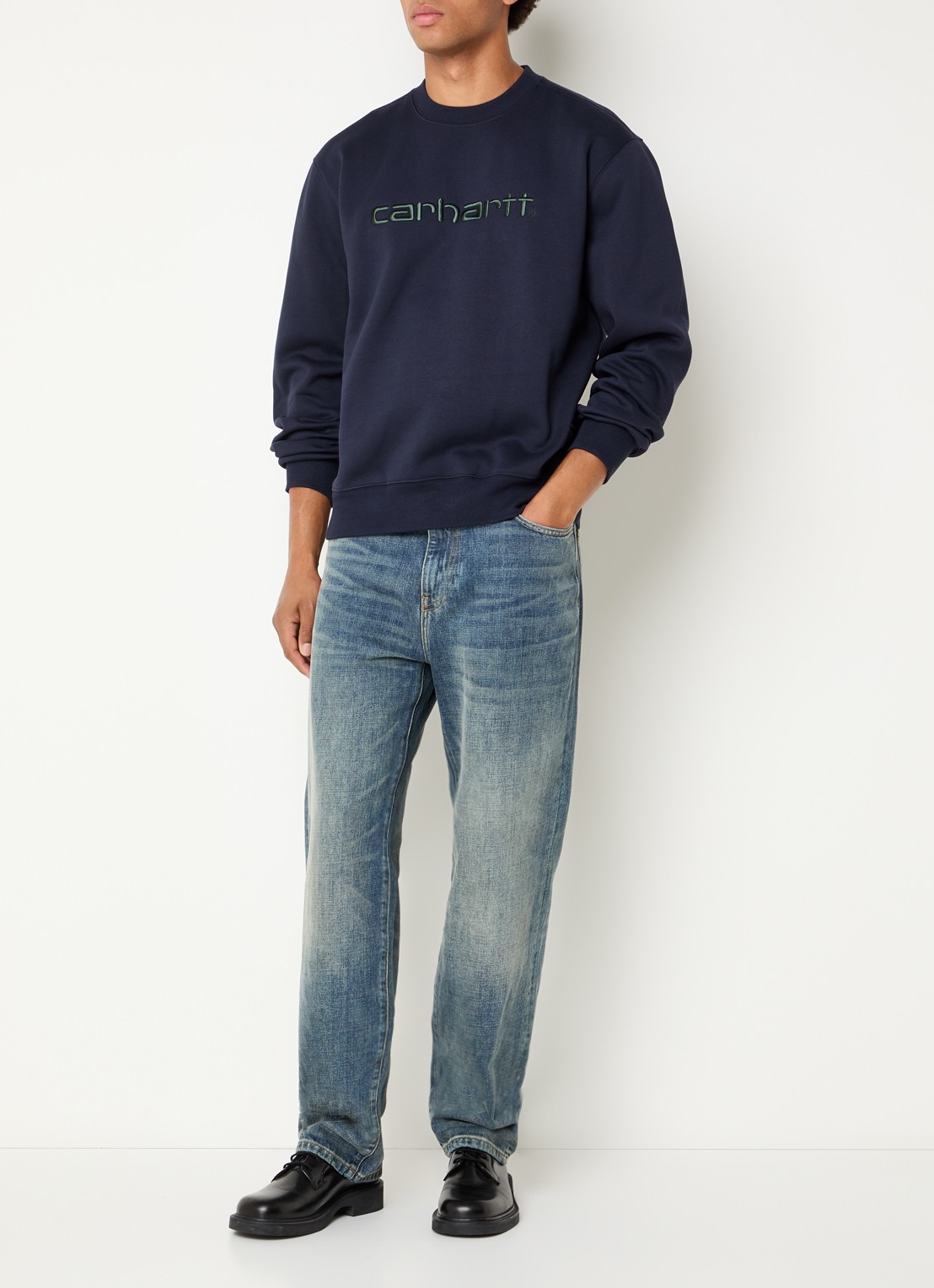 Carhartt WIP Sweater met logoborduring - voorkant 4 donkerblauw