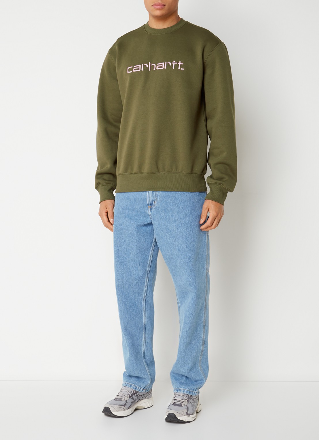 Carhartt WIP Sweater met logoborduring - voorkant 3 legergroen