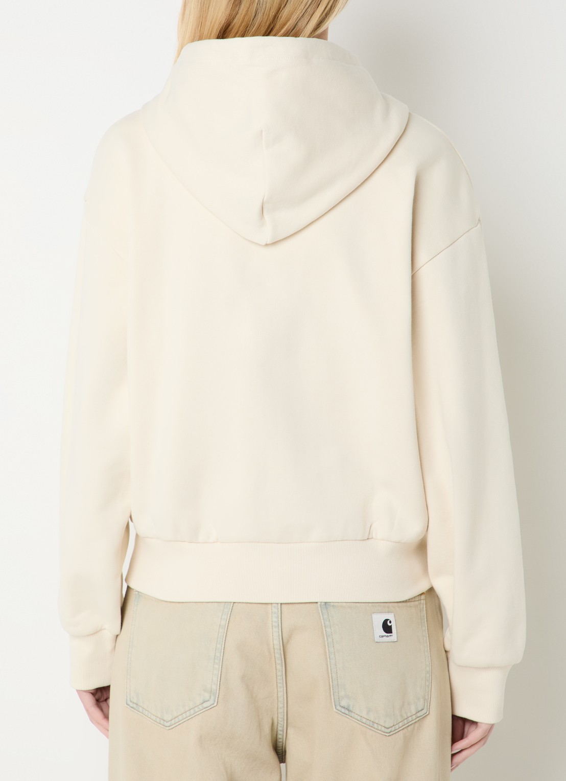 Carhartt WIP Sweatvest met logoborduring en capuchon - achterkant creme