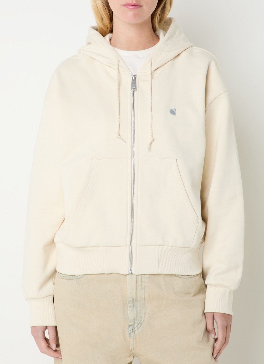Carhartt WIP Sweatvest met logoborduring en capuchon - detail 2 creme