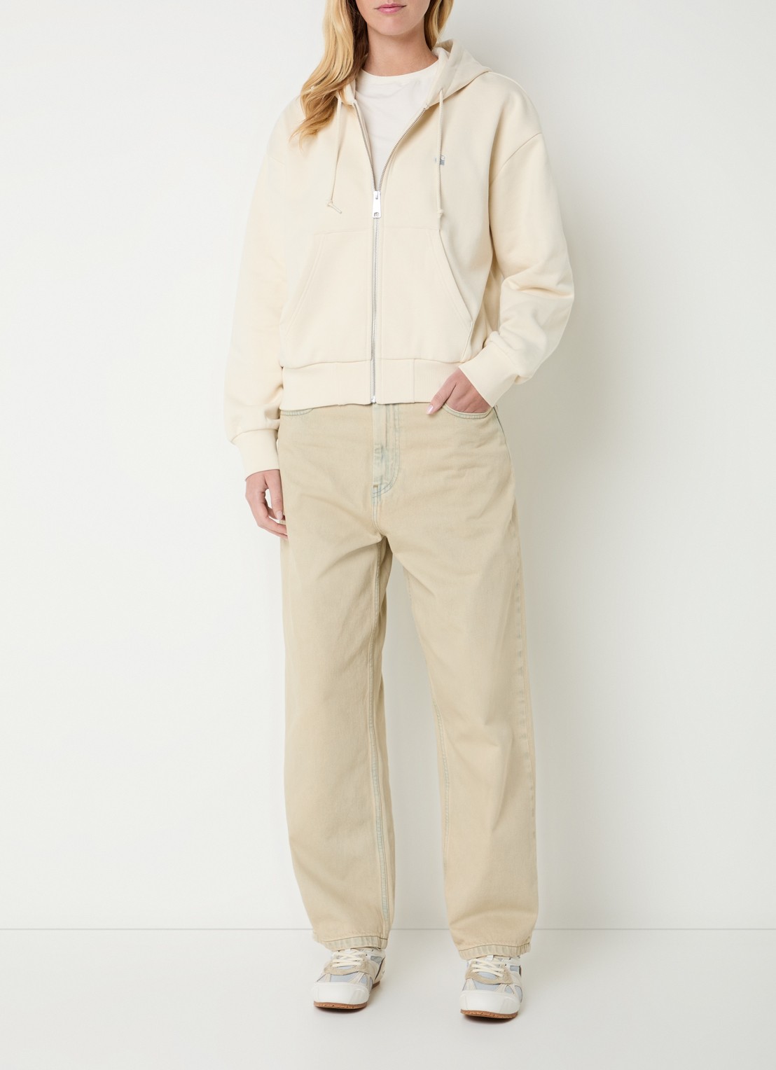 Carhartt WIP Sweatvest met logoborduring en capuchon - voorkant 5 creme