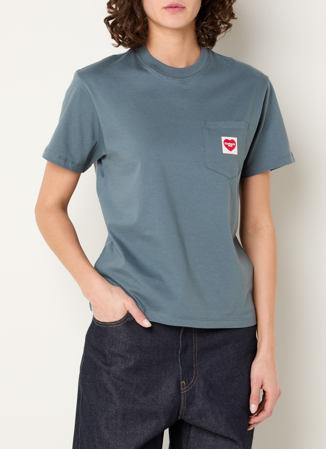 Carhartt WIP T-shirt met borstzak en logo - detail 4 middengrijs