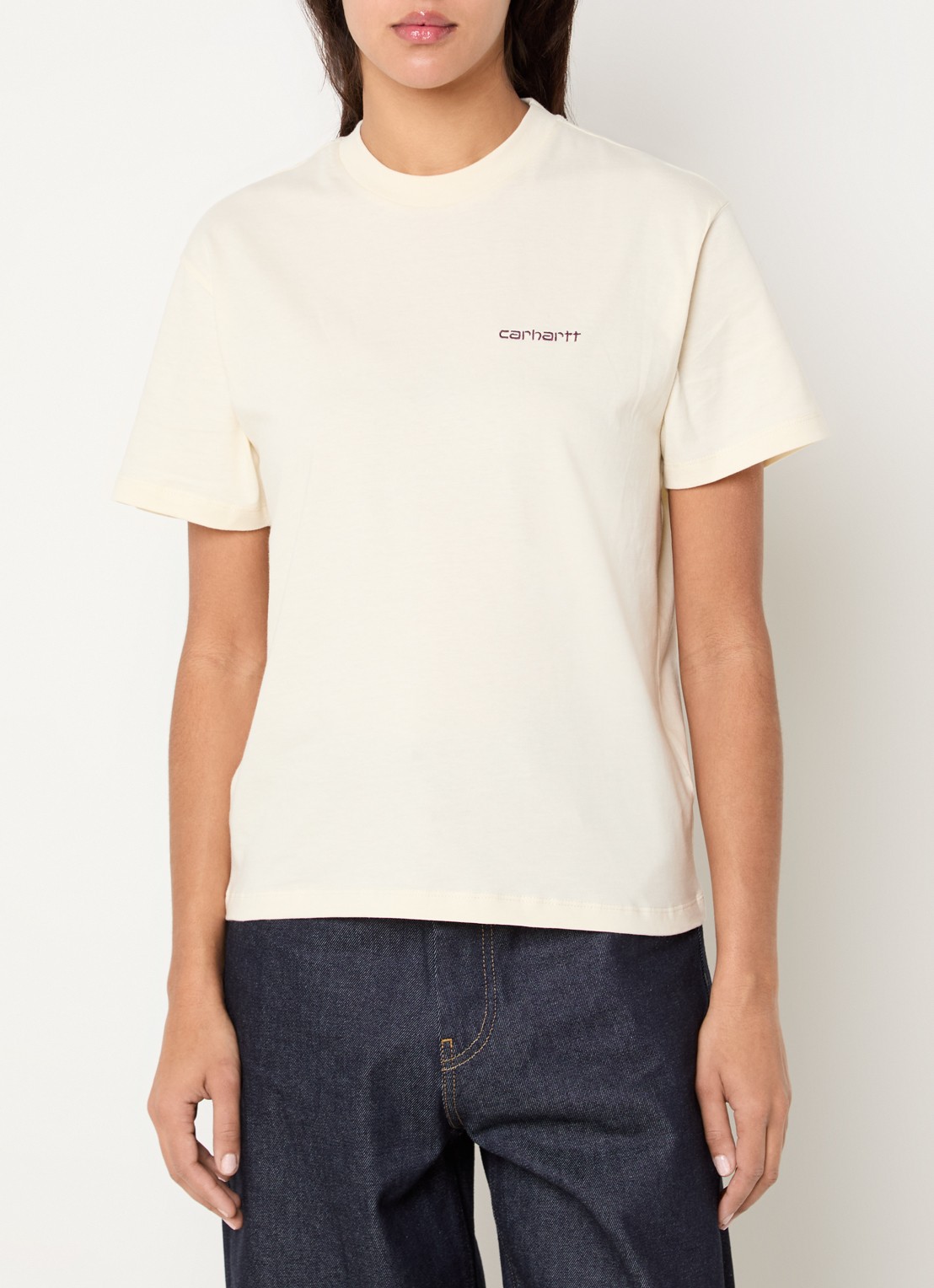 Carhartt WIP T-shirt met logo - detail lichtgeel