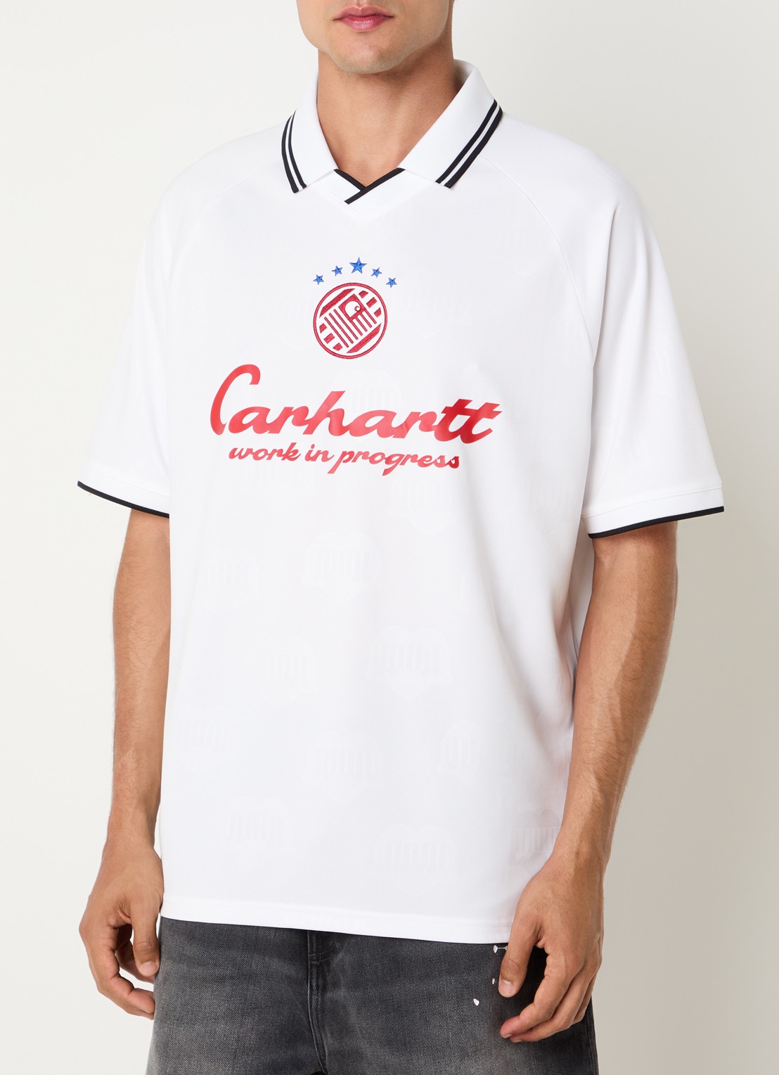 Carhartt WIP Terrace Football T-shirt met logoborduring - detail 3 wit