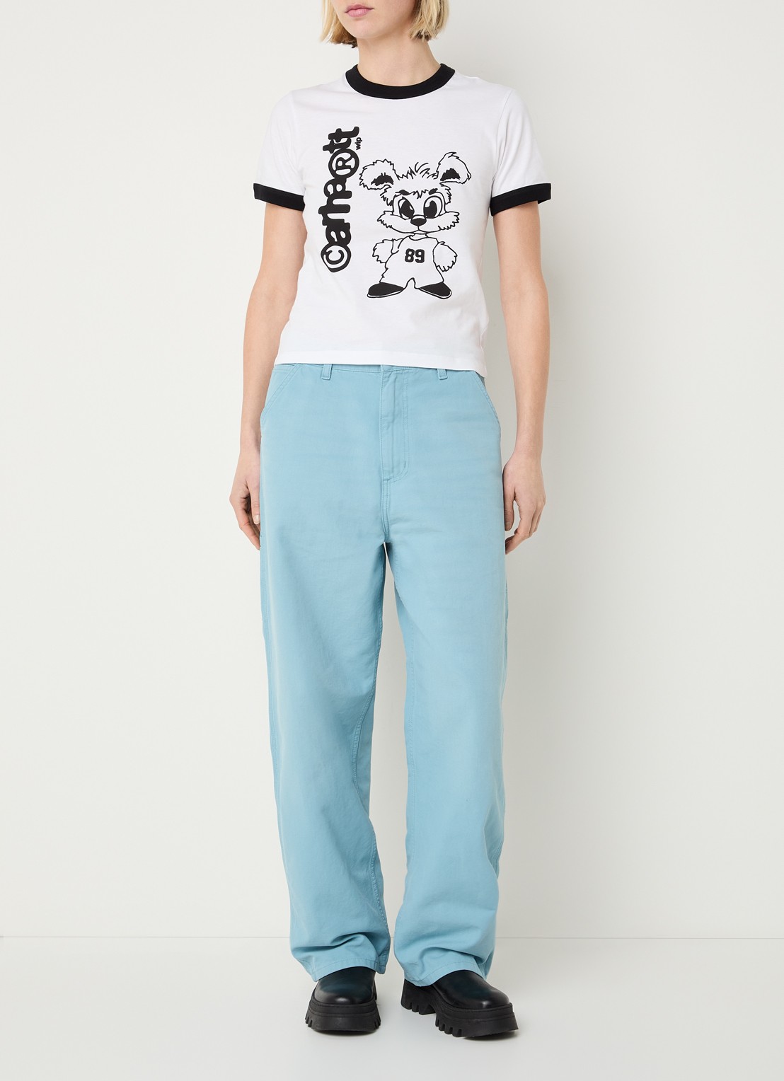Carhartt WIP W' Brandon high waist loose fit cargobroek met steekzakken - voorkant 2 blauwgrijs