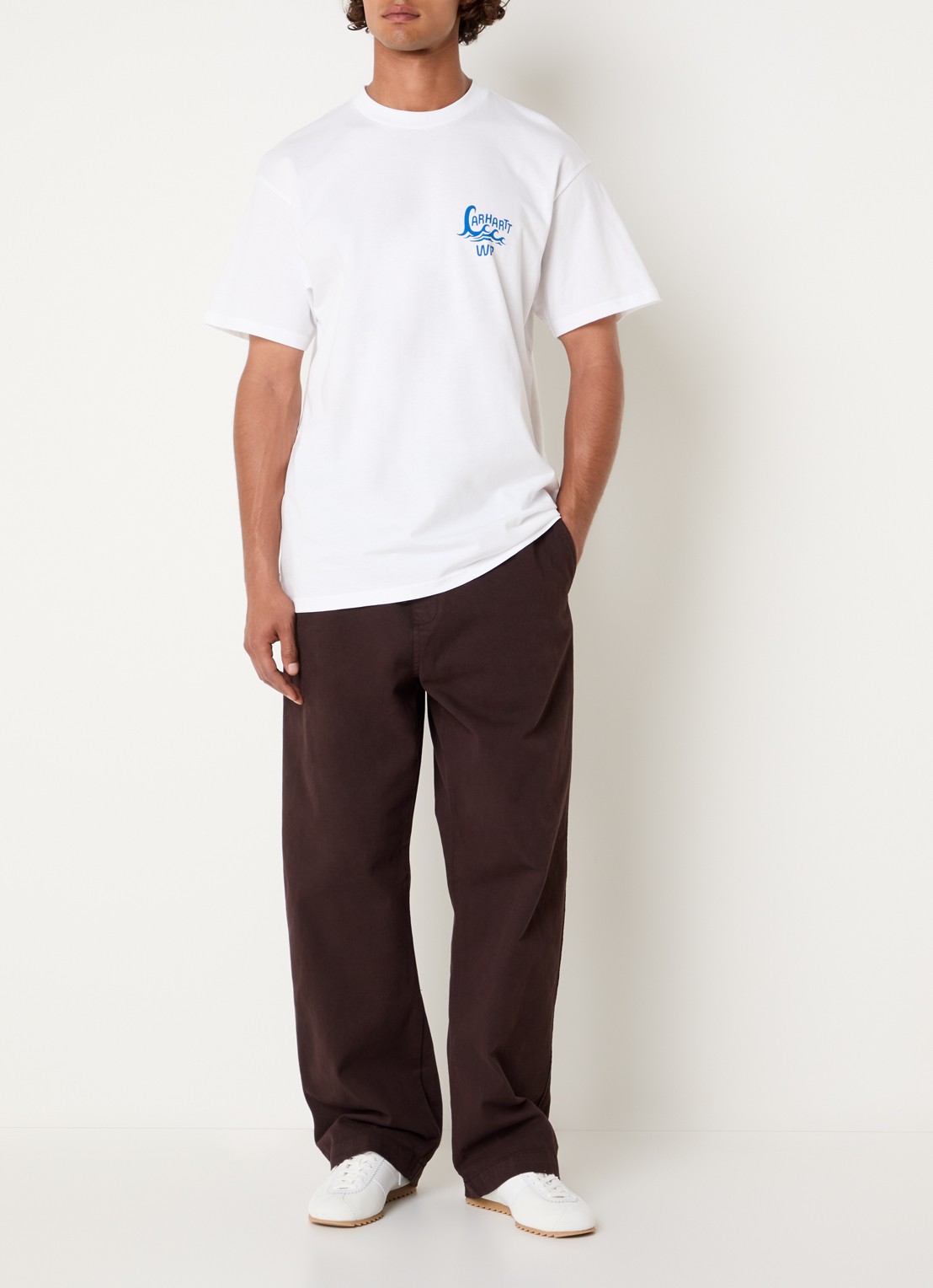 Carhartt WIP Waves T-shirt met logo- en backprint - voorkant 4 wit
