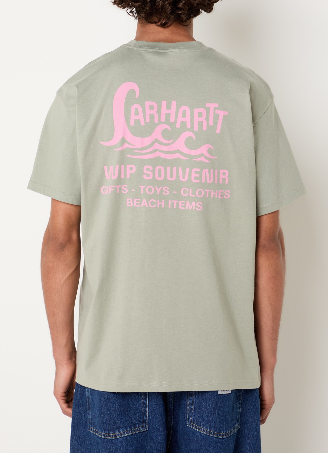 Carhartt WIP Waves T-shirt met logo- en backprint - detail lindegroen