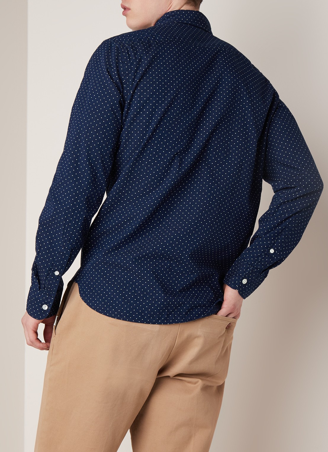 Carlton regular fit overhemd met stippendessin - achterkant 4 donkerblauw
