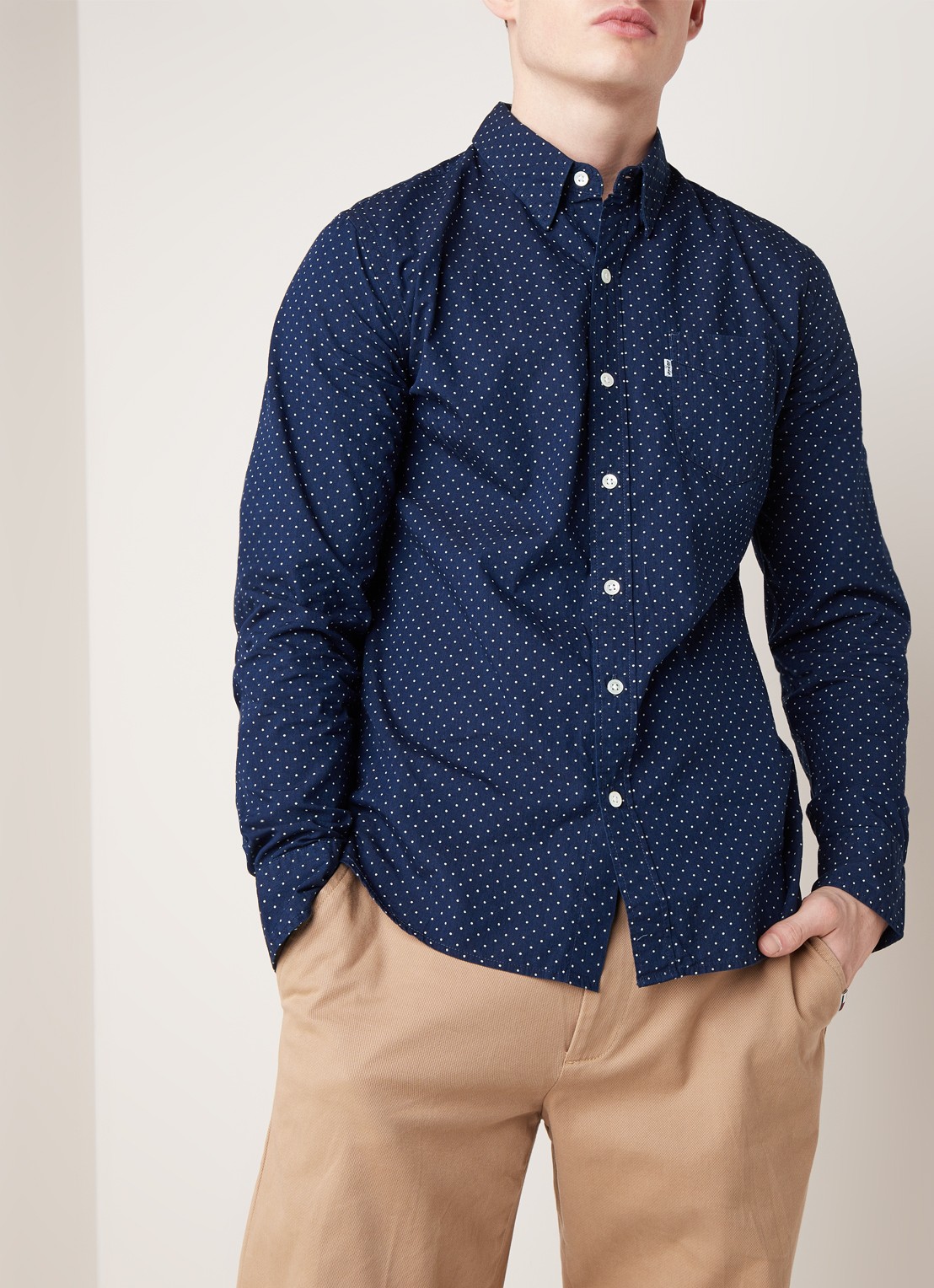 Carlton regular fit overhemd met stippendessin - detail 3 donkerblauw