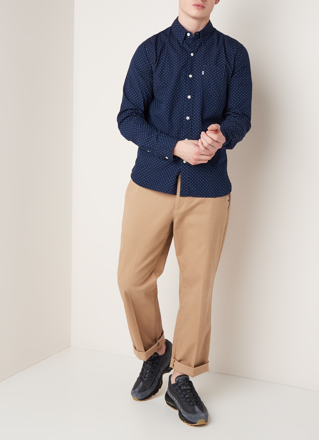Carlton regular fit overhemd met stippendessin - voorkant 2 donkerblauw