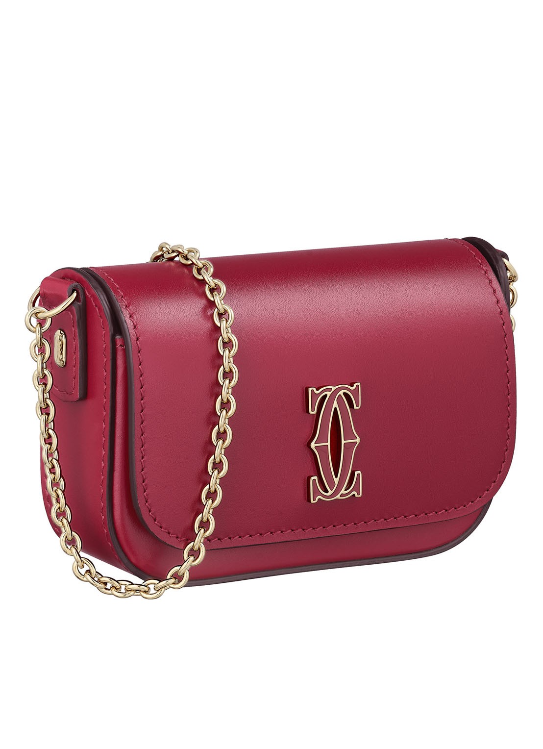 Cartier Double C Micro Chain crossbodytas van kalfsleer CRL3002034 - voorkant bordeauxrood