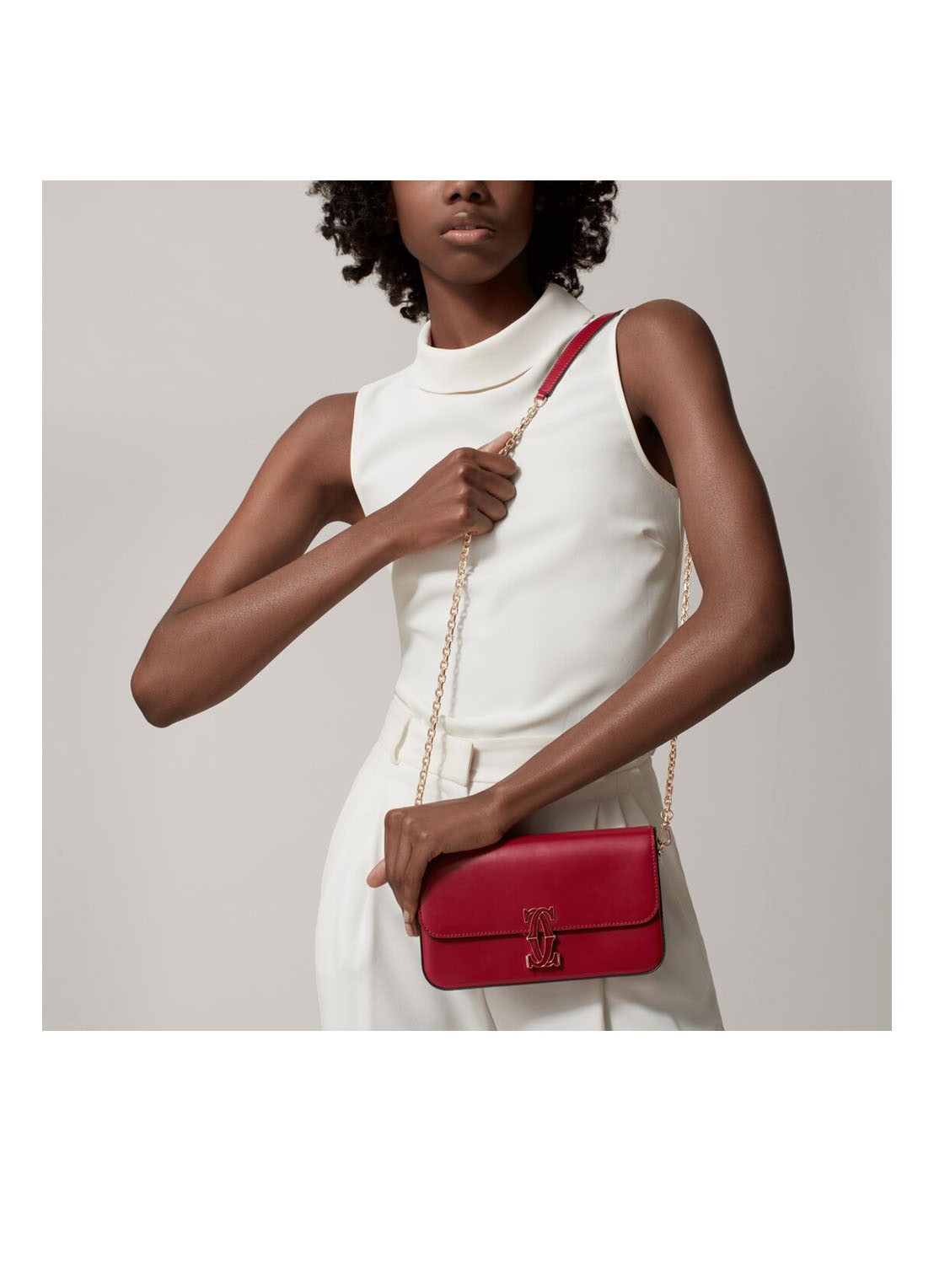 Cartier Double C Mini Chain crossbodytas van kalfsleer CRL1002306 - detail 7 kersenrood
