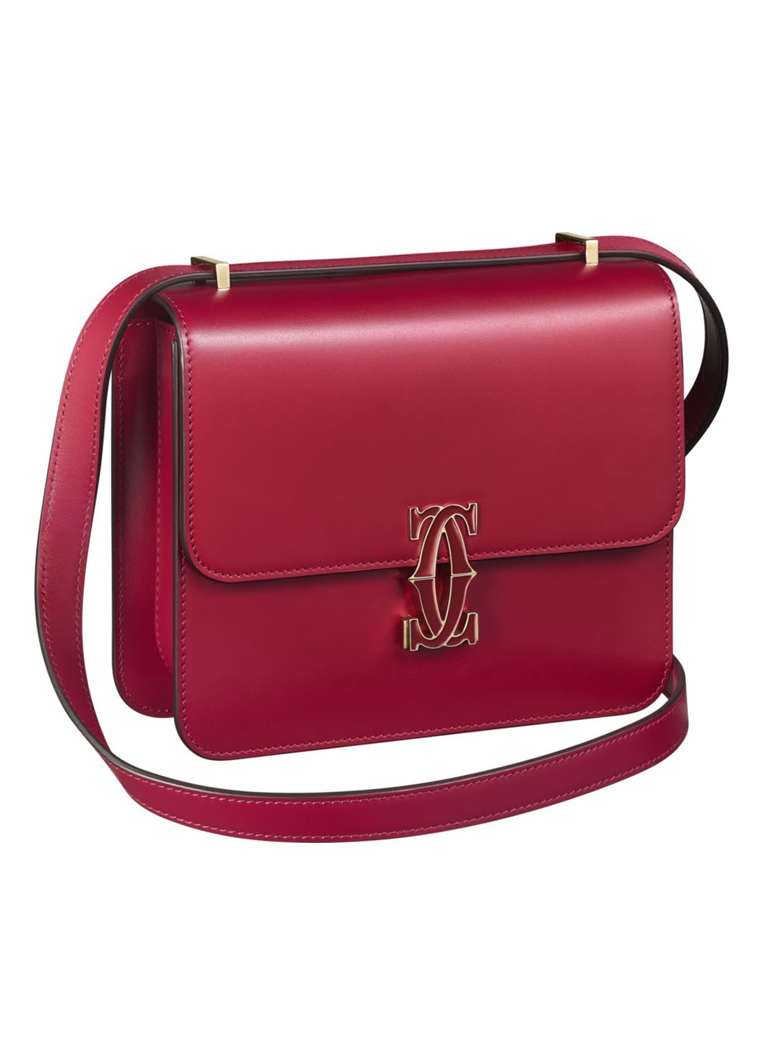 Cartier Double C Mini schoudertas van kalfsleer CRL1002293 - voorkant steenrood