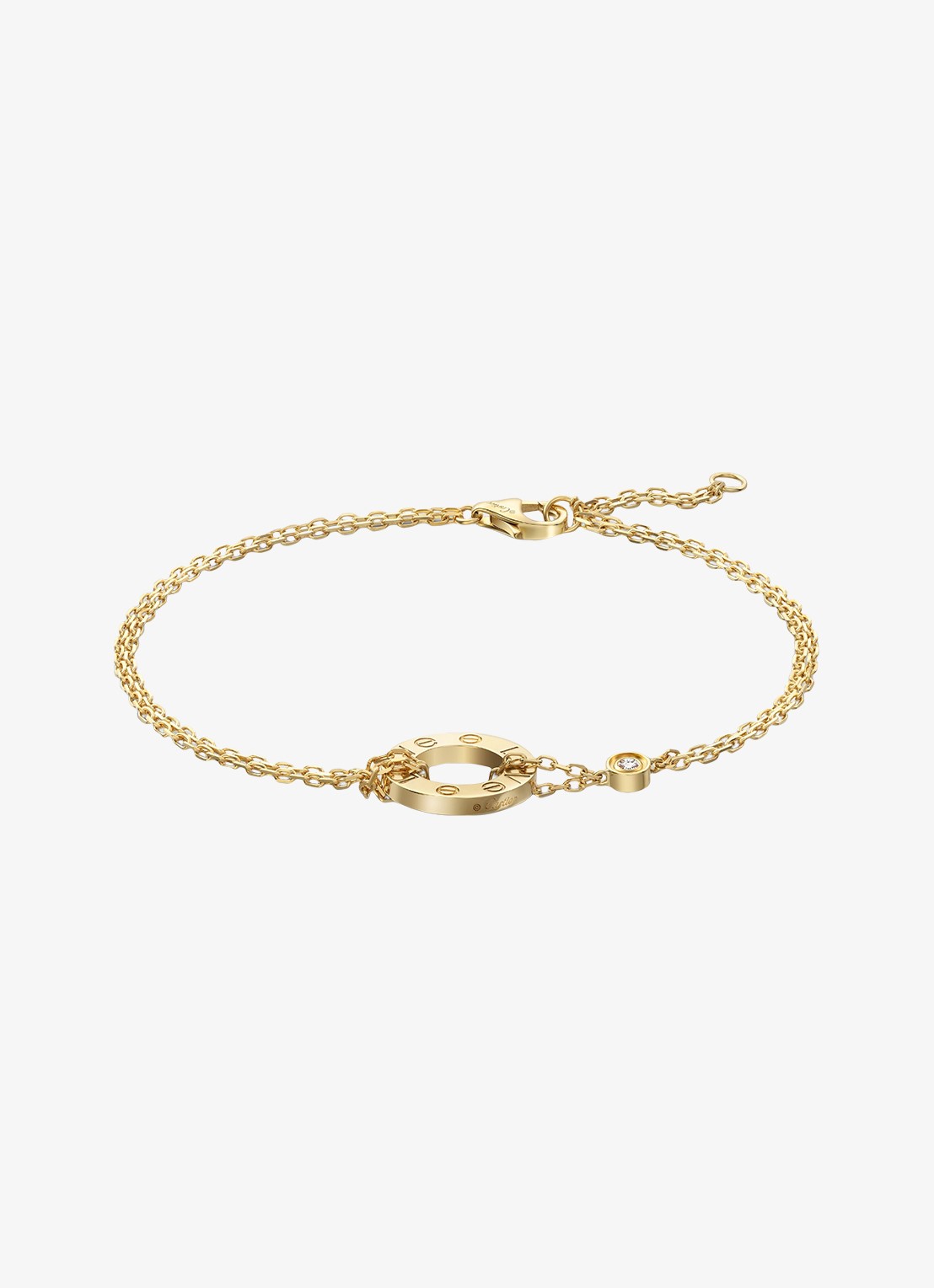 Cartier LOVE armband, van 18 karaat geelgoud met 0.03 ct diamant CRB6038300 - voorkant geelgoud