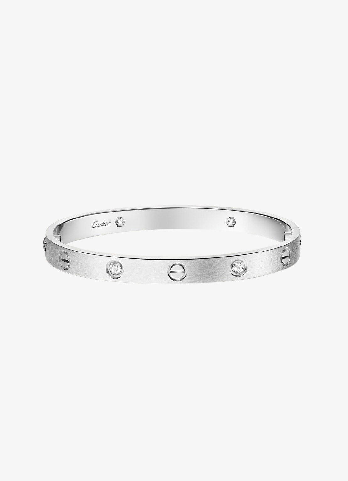 Cartier LOVE armband van 18 karaat witgoud met 4 diamanten CRB6080215 - voorkant 6 witgoud