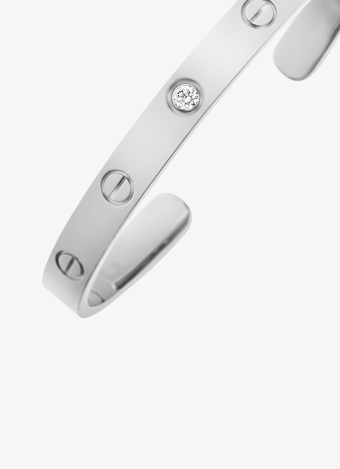 Cartier LOVE bangle open klassiek model van 18 karaat witgoud met 1 diamant CRB6029917 - detail 6 witgoud