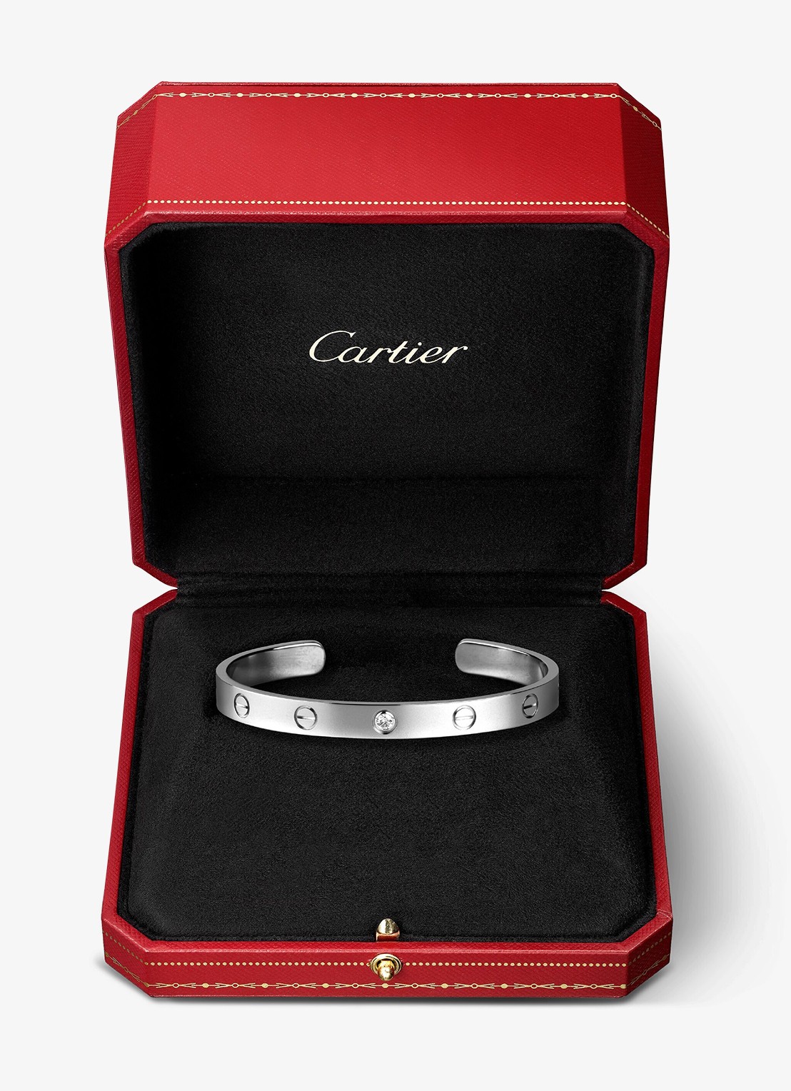 Cartier LOVE bangle open klassiek model van 18 karaat witgoud met 1 diamant CRB6029917 - detail 8 witgoud