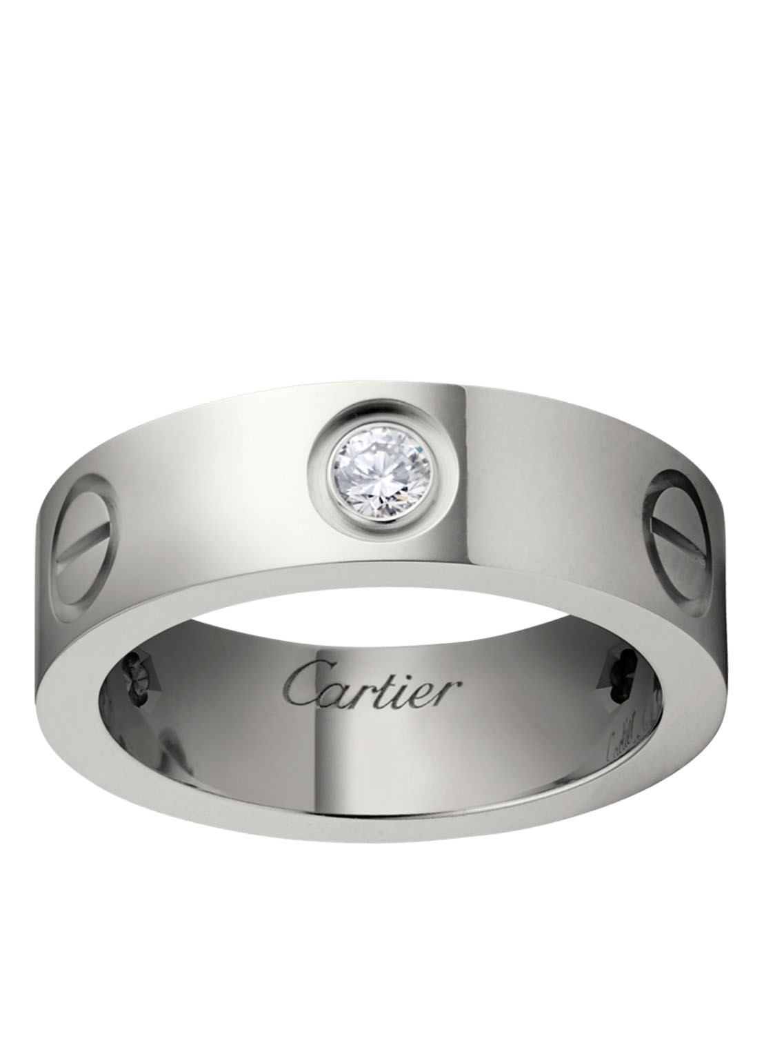 Cartier LOVE ring van 18 karaat witgoud met 3 diamanten CRB4032500 - voorkant witgoud