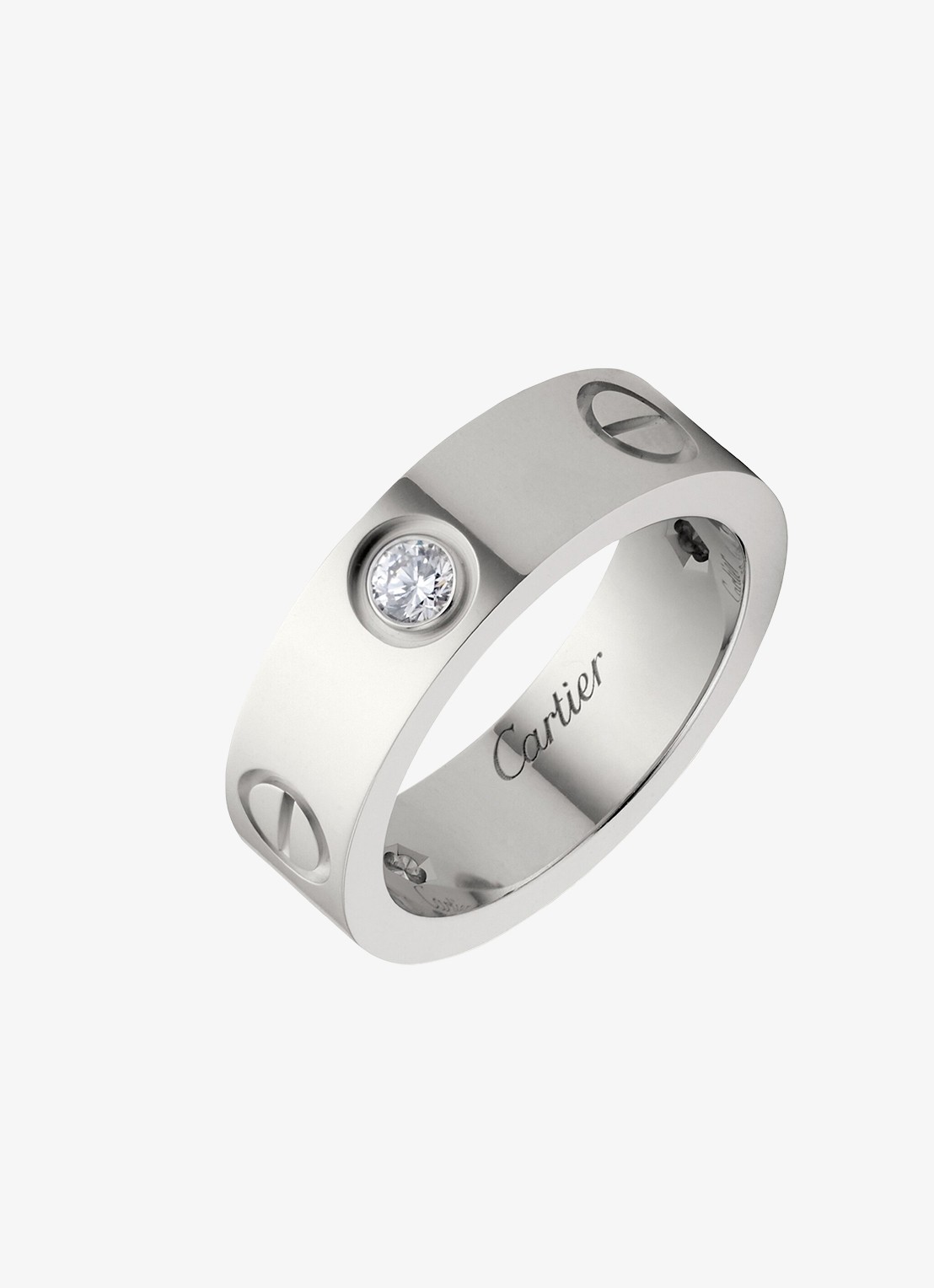 Cartier LOVE trouwring, klassiek model van 18 karaat witgoud met 0.23 ct diamant CRB40325 - detail 2 witgoud