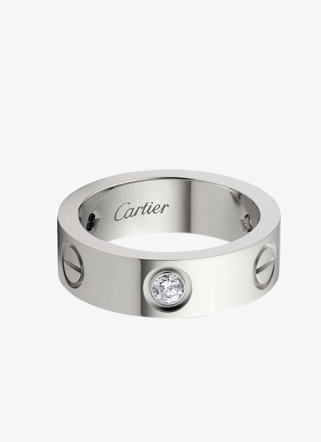Cartier LOVE trouwring, klassiek model van 18 karaat witgoud met 0.23 ct diamant CRB40325 - voorkant 7 witgoud
