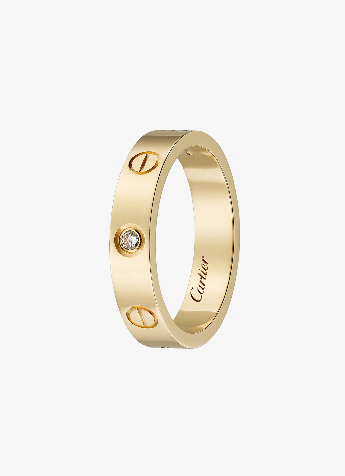 Cartier LOVE trouwring, small model van 18 karaat geelgoud met 0.02 ct diamant CRB40561 - detail geelgoud
