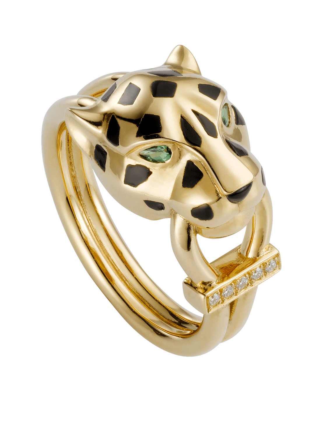 Cartier Panthère de Cartier ring van 18 karaat geelgoud met lak, tsavoriet en diamanten CRB4096700 - voorkant 2 geelgoud