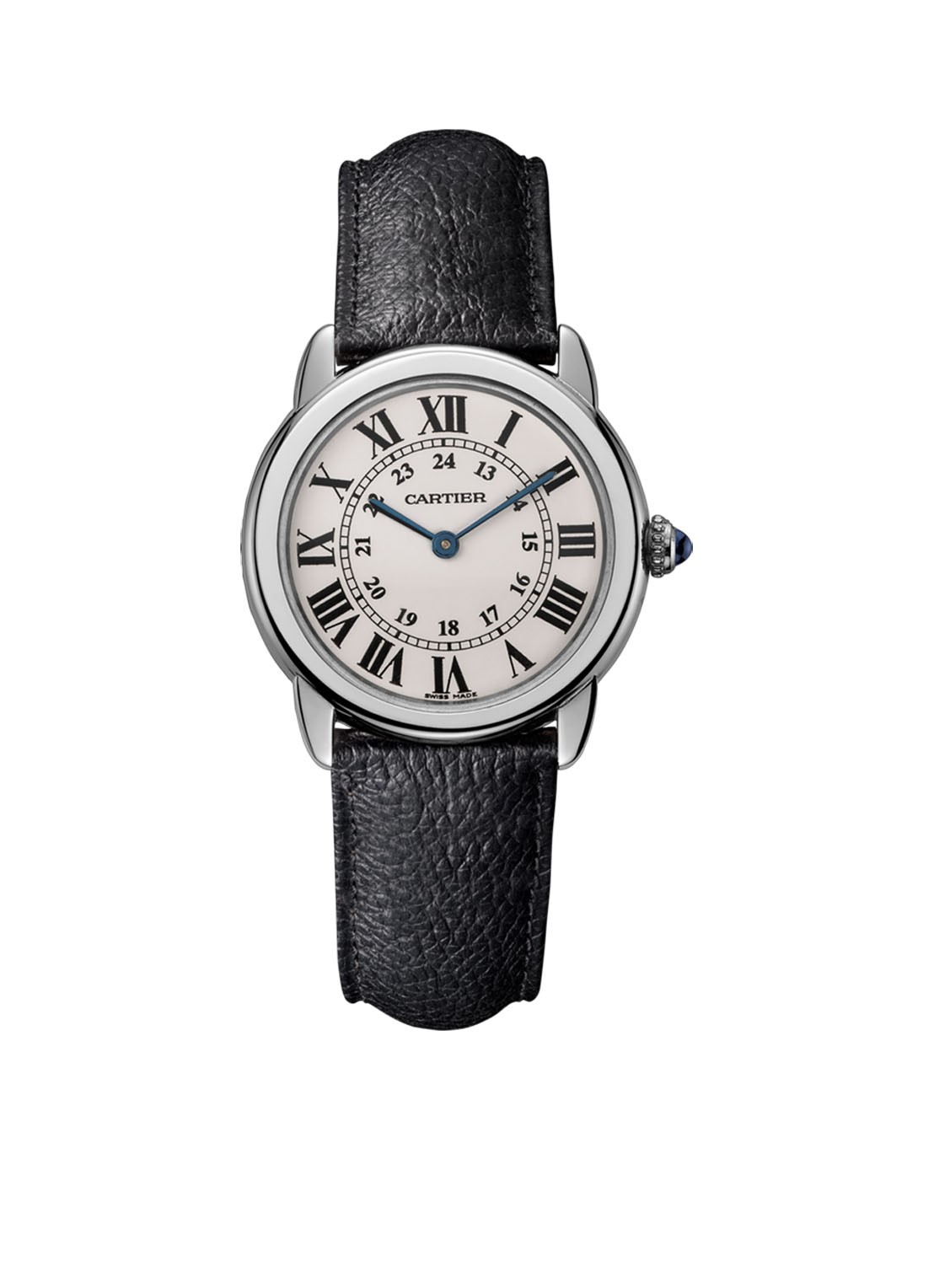 Cartier Ronde Solo de Cartier 29 mm horloge van staal en kalfsleer WSRN0019 - voorkant zwart