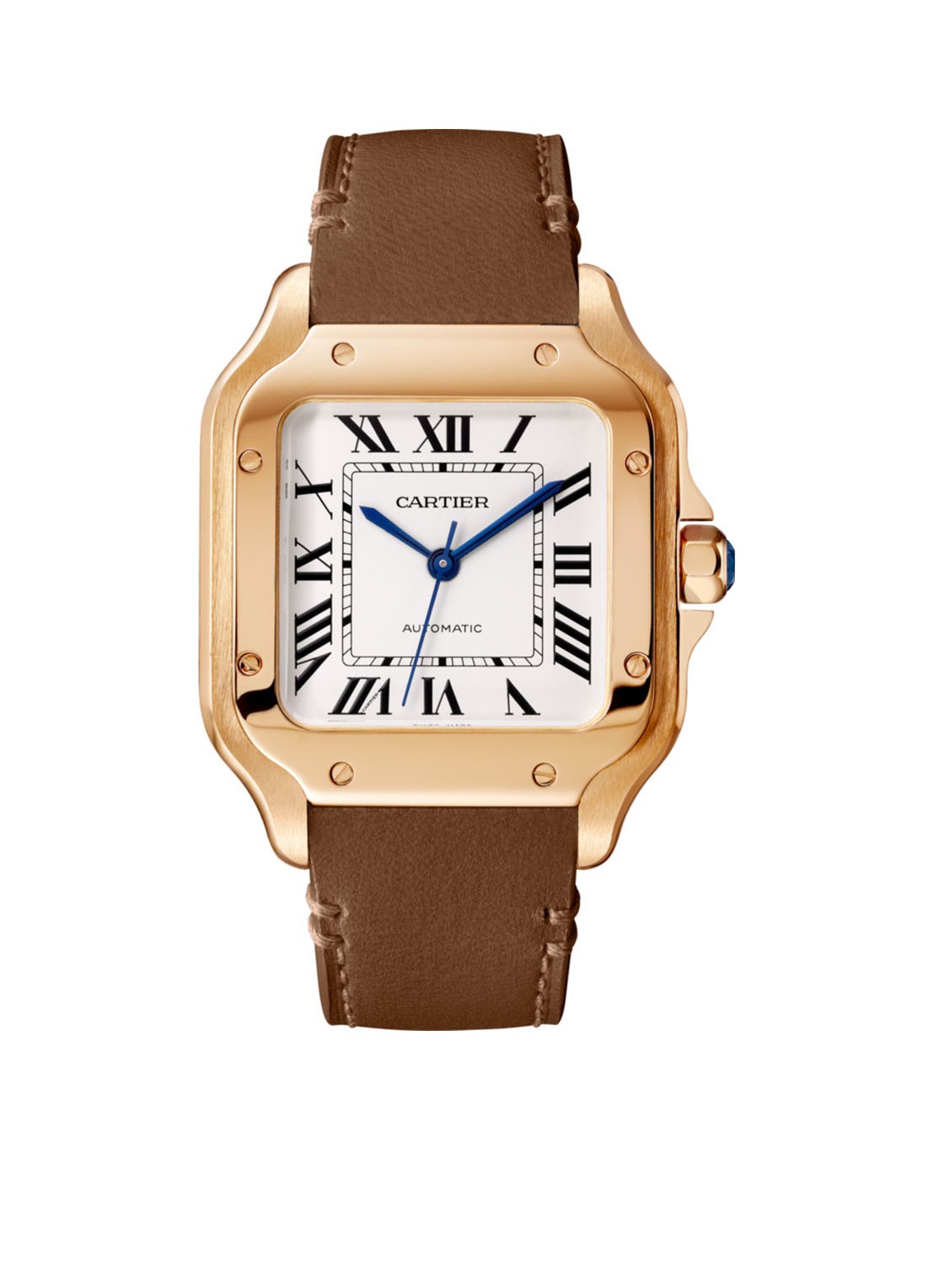 Cartier Santos de Cartier medium horloge van 18 karaat roségoud en kalfsleer CRWGSA0045  - voorkant roségoud