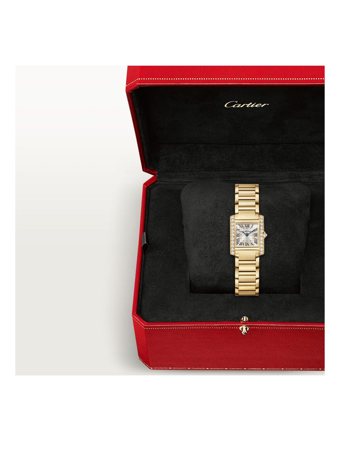 Cartier Tank Française horloge small met diamanten CRWJTA0039 - detail geelgoud
