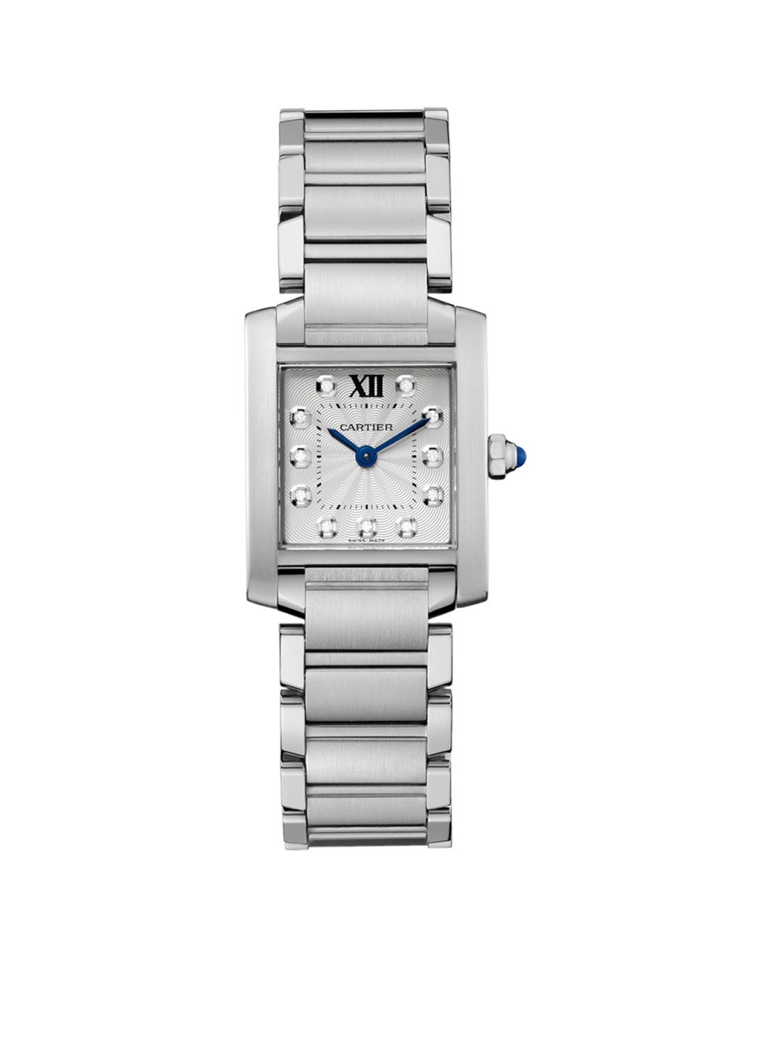 Cartier Tank Française small horloge van staal met diamanten WE110006 - voorkant zilver