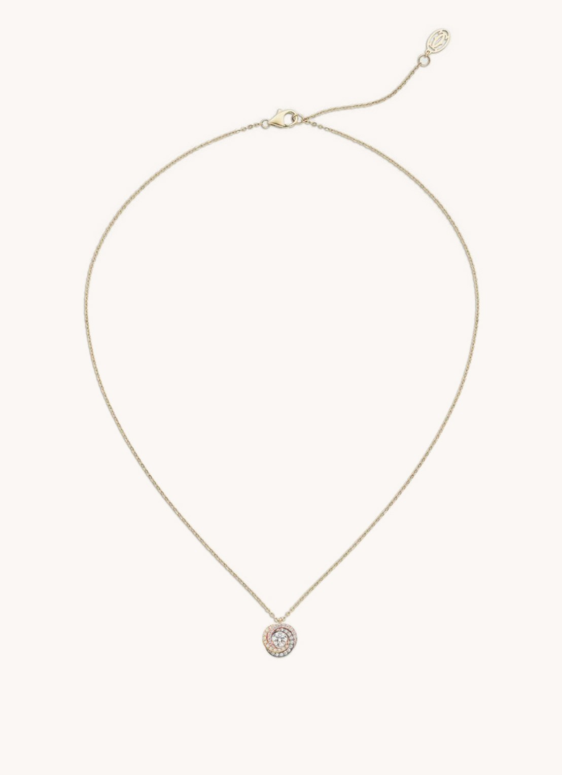 Cartier Trinity de Cartier ketting van 18 karaat rosé-, geel-, en witgoud met diamanten CRB7224844 - voorkant goud