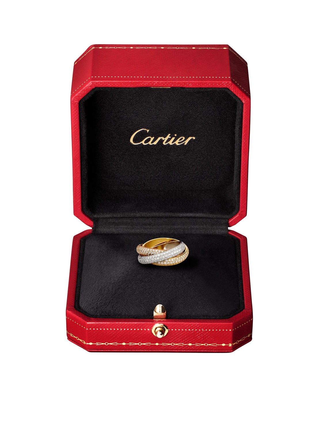 Cartier Trinity medium ring van 18 karaat wit-, rosé en geelgoud met diamanten CRN4210700 - detail 8 multicolor