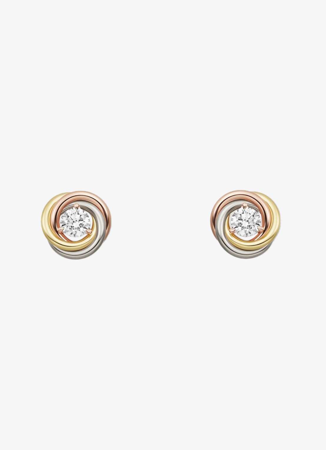 Cartier Trinity oorknopjes van 18 karaat rosé-, wit- en geelgoud met 1 diamant CRB8301459 - voorkant multicolor