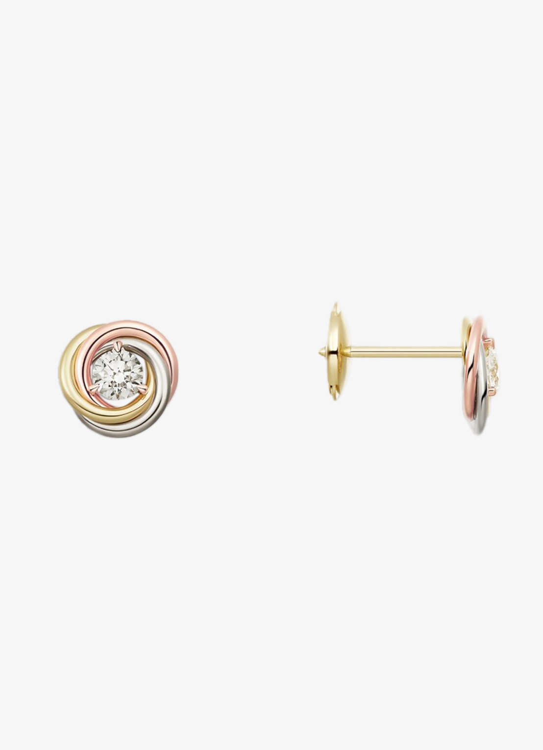 Cartier Trinity oorknopjes van 18 karaat rosé-, wit- en geelgoud met 1 diamant CRB8301459 - voorkant 2 multicolor
